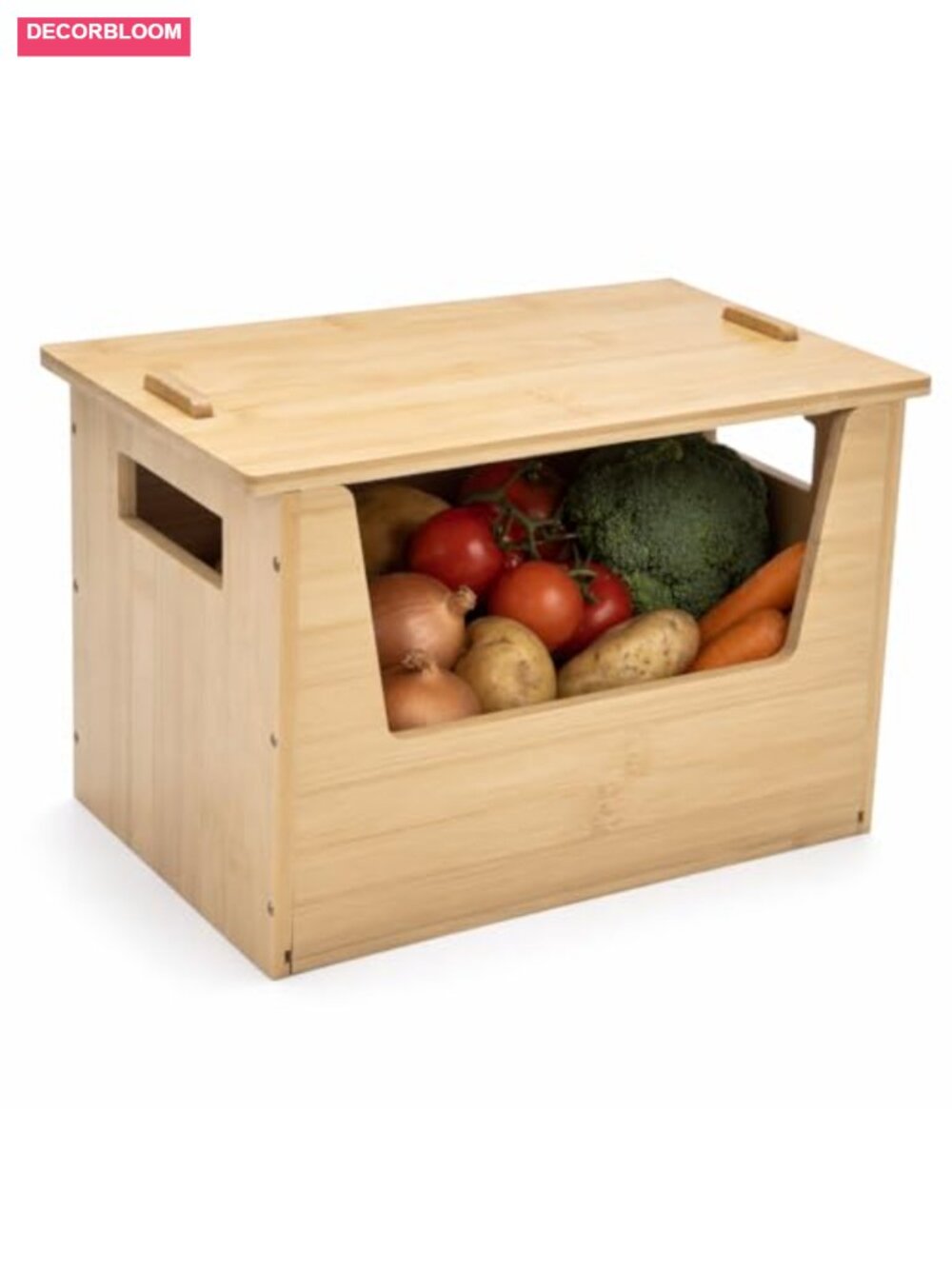 Bamboo Wood Kitchen Storage Basket with Openable Top Stackable Organizer